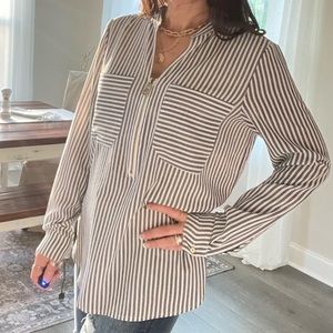 MICHAEL Michael Kors long sleeve striped zipper blouse
